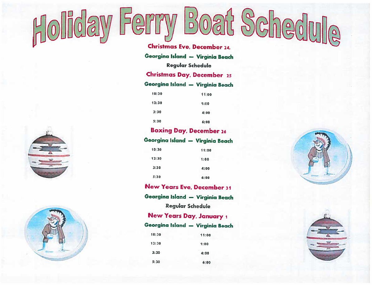 Holiday Ferry Schedule 2018 Georgina Island