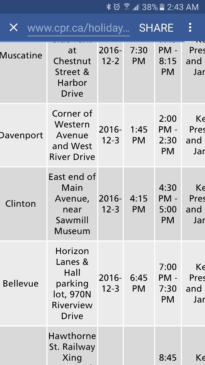 Holiday Train Schedule 2016 Holiday Train Muscatine 