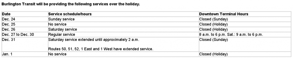 Holiday Transit Schedule Released Walk Or Take A Taxi On