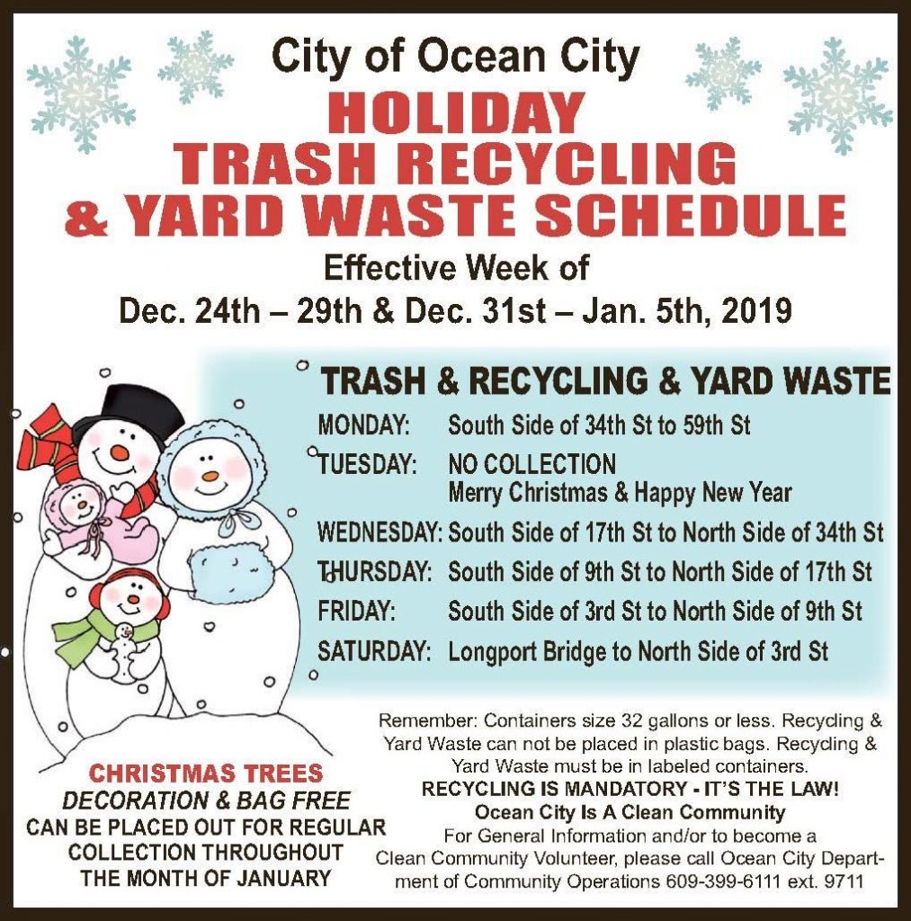 Holiday Trash And Recycling Pickup Schedule OCNJ Daily