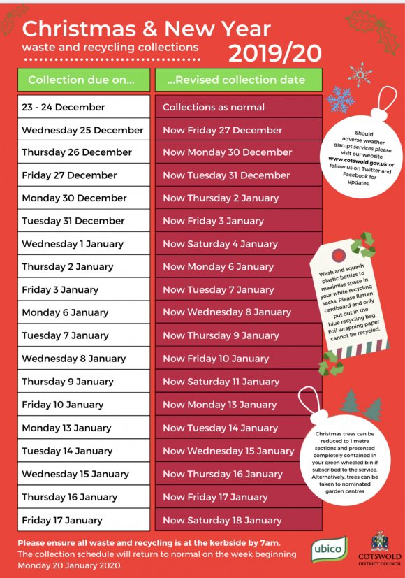 Holiday Waste Collection Schedule Ebrington Parish