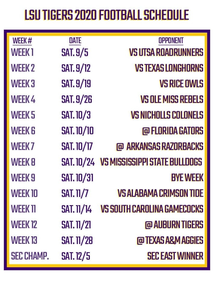 In Need Of A Printable LSU Football Schedule