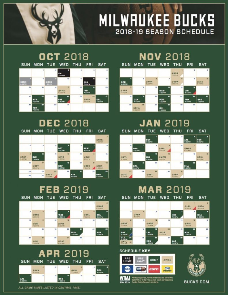 Milwaukee Bucks 2018 2019 Schedule Breakdown