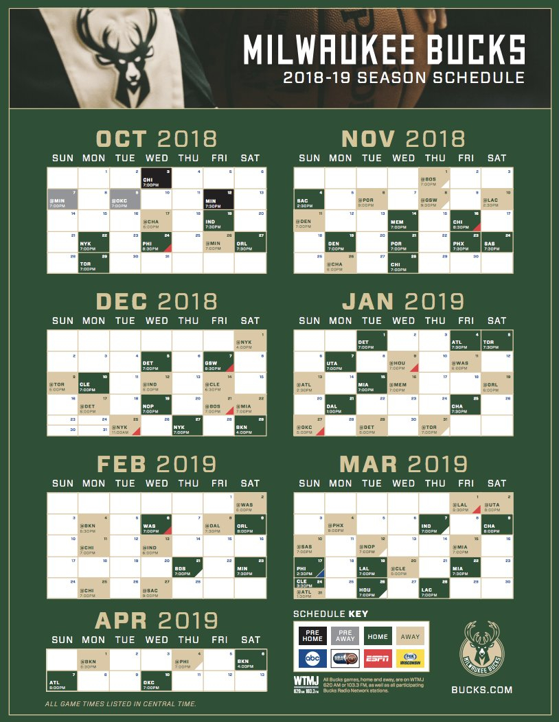 Milwaukee Bucks 2018 2019 Schedule Breakdown 