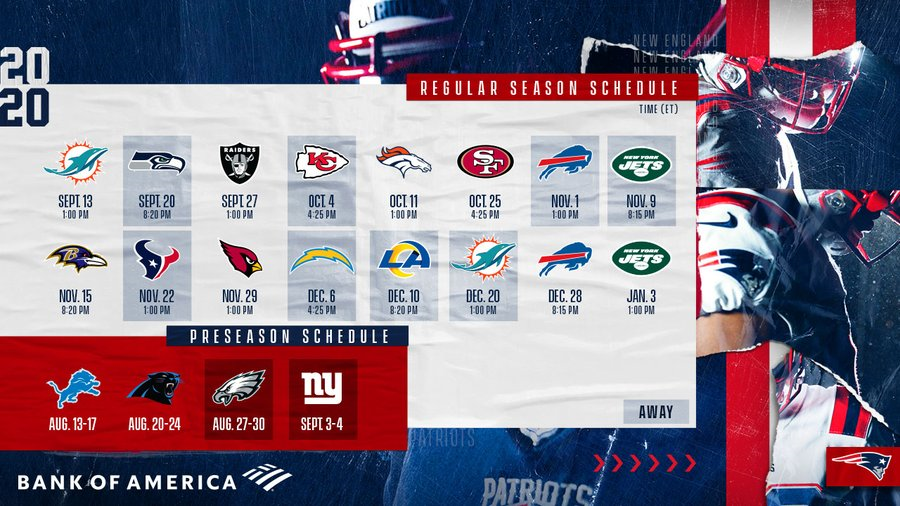 New England Patriots Release 2020 Schedule ABC6