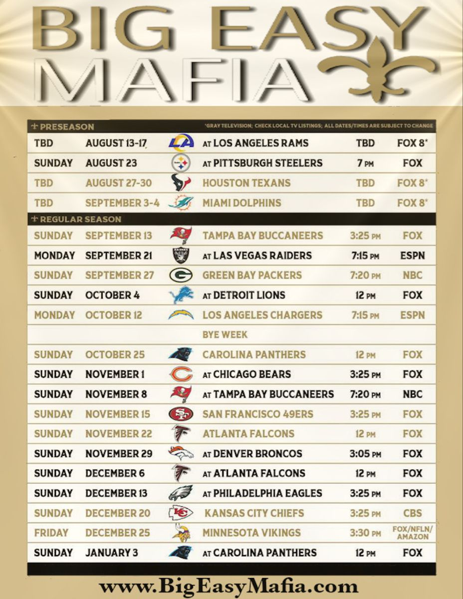New Orleans Saints Schedule New Orleans Saints Schedule 