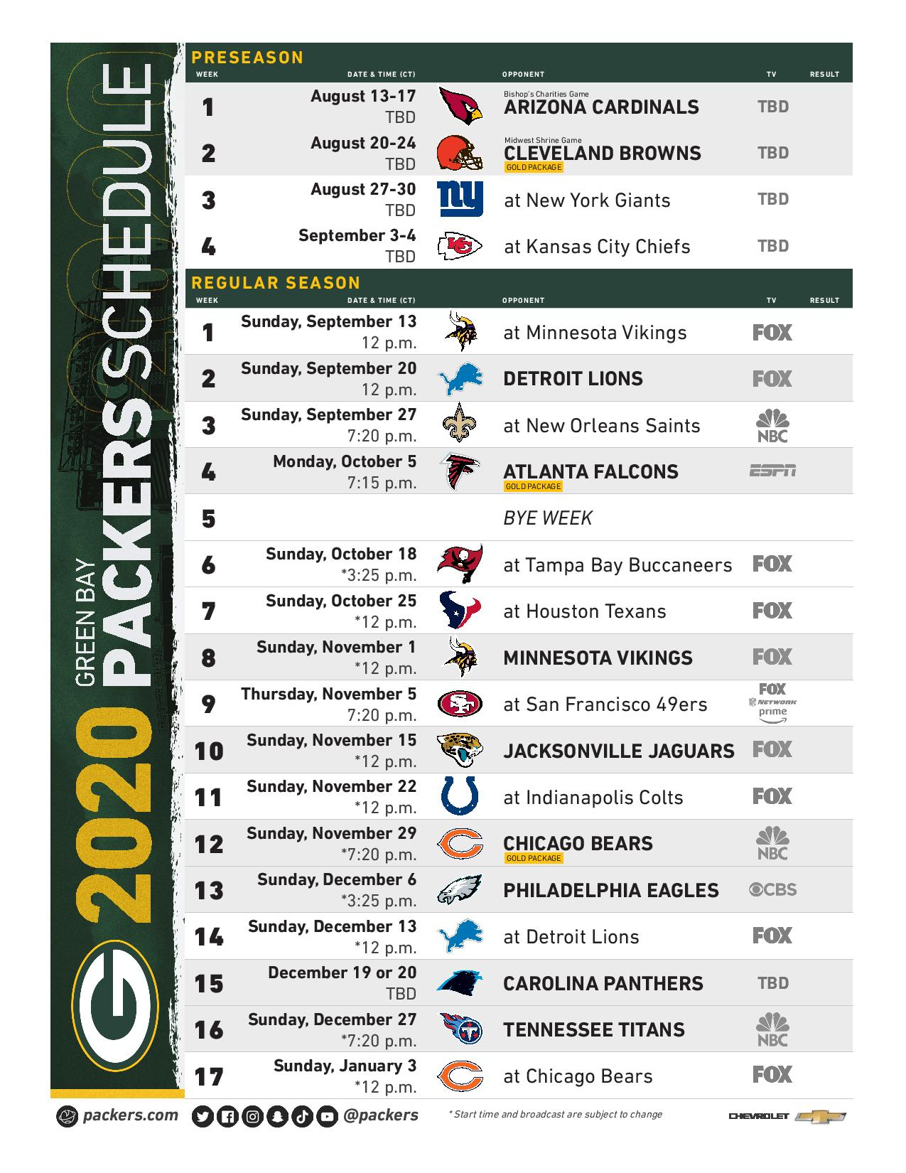 Packers Schedule Announced Y100 WNCY Your Home For 