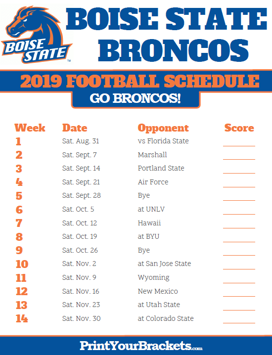 Printable 2019 Boise State Broncos Football Schedule 