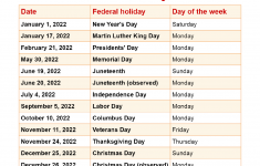 Printable 2022 Holiday Schedule Printable Calendar 2021