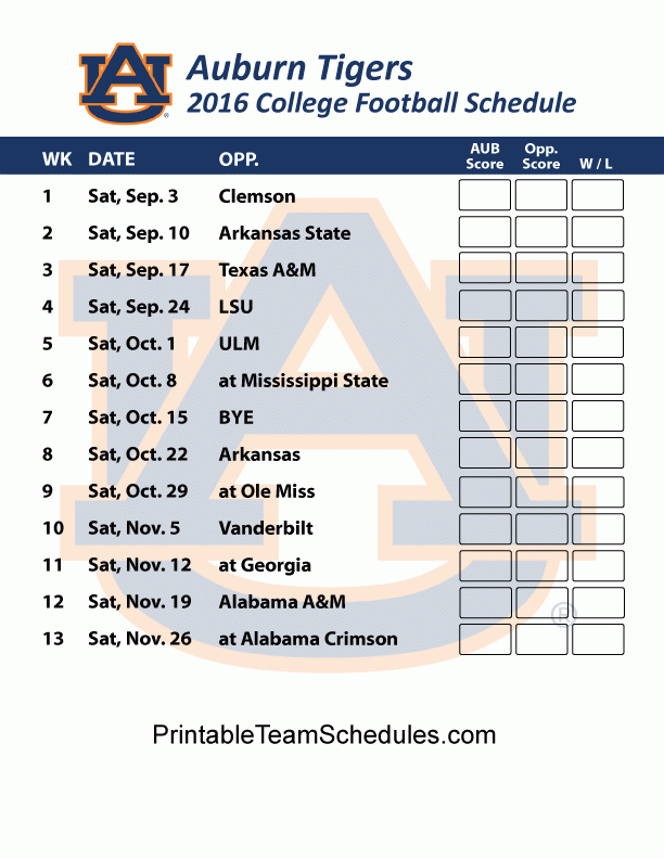 Printable Auburn Football Schedule 2021 Printable Schedule