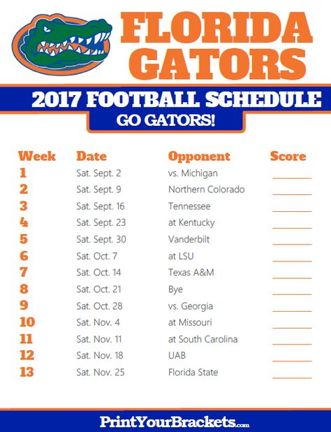 Printable Florida Gators Football Schedule Florida 