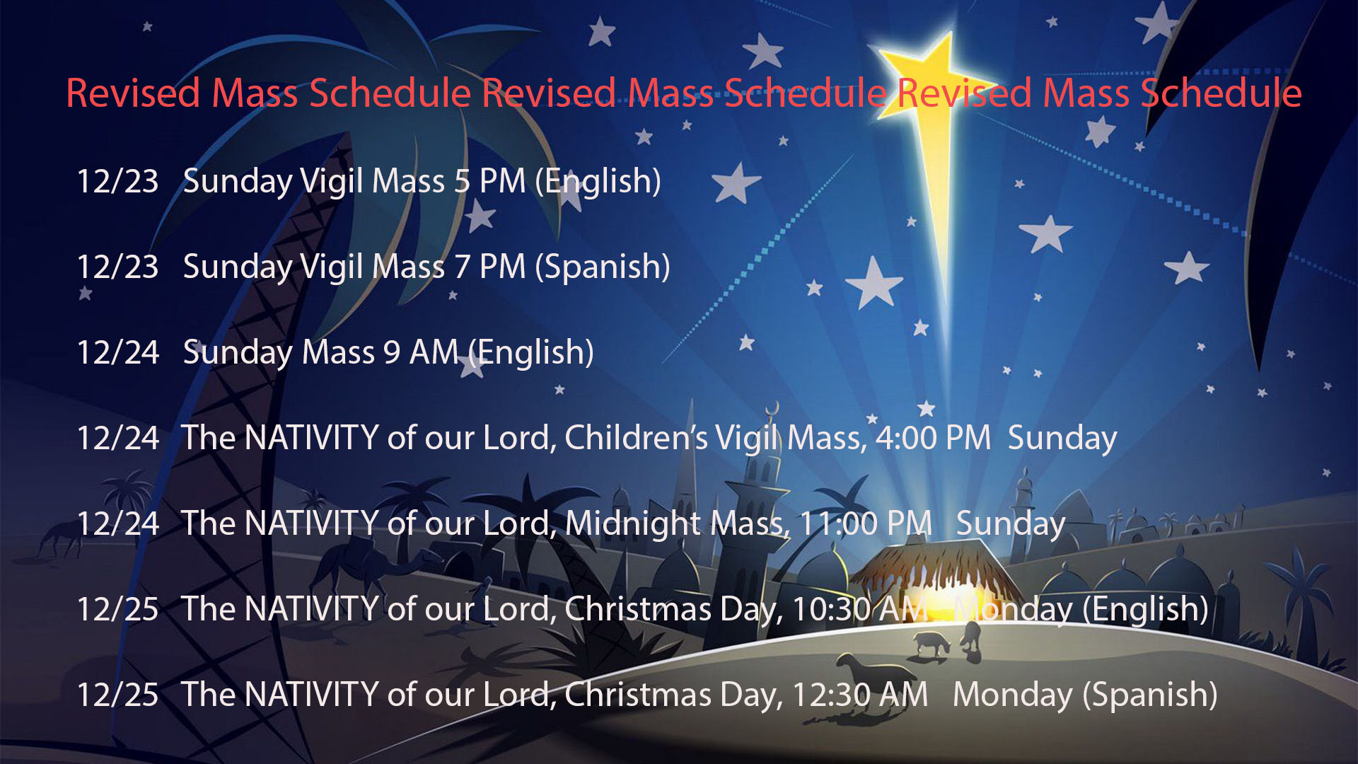 Revised Mass Schedule Church Of The Nativity