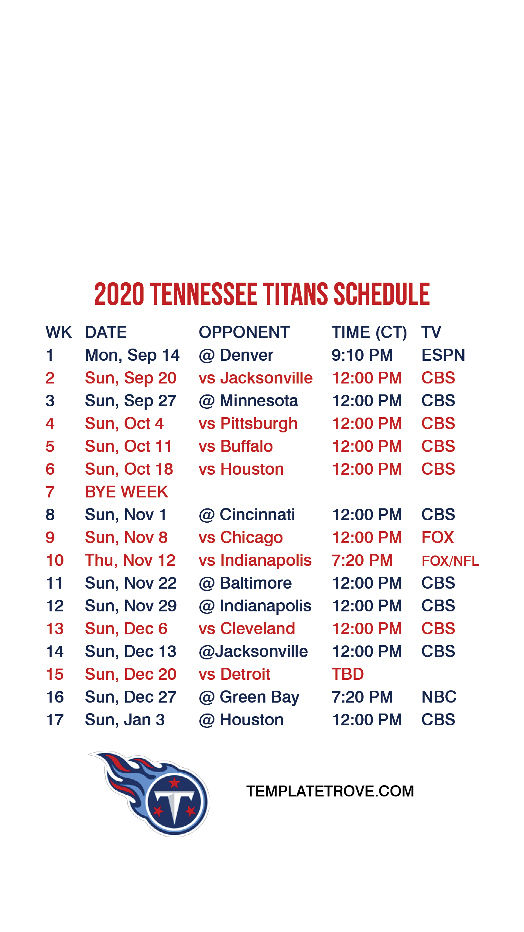 Tennessee Titans Schedule 2021 Tennessee Titans 2020 