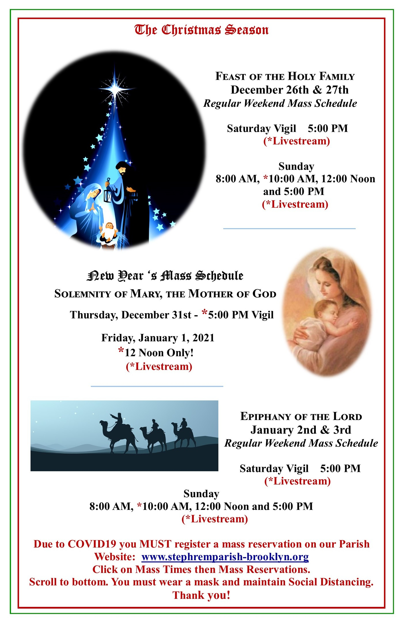 The Christmas Season Mass Schedule St Ephrem Parish Church