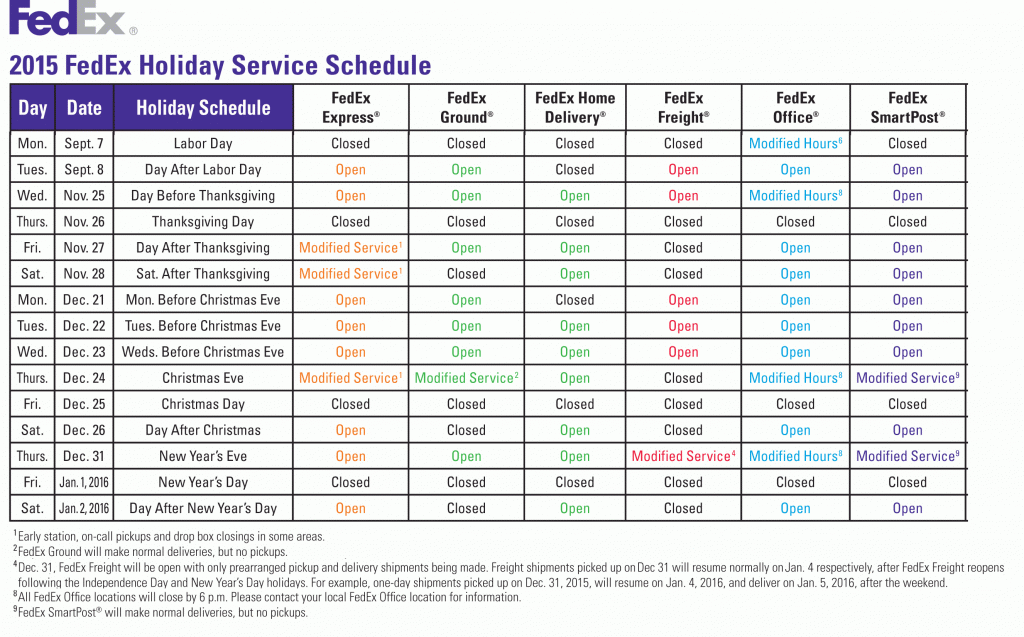 UPS FedEx 2015 Year End Holiday Schedules Refund Retriever