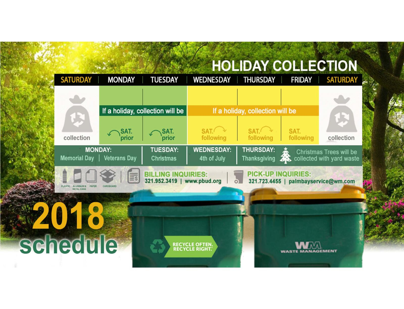 Waste Management Holiday Pickup Schedule City Of Palm Bay 