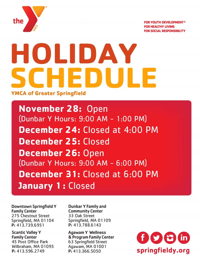 YMCA Of Greater Springfield Holiday Schedule YMCA