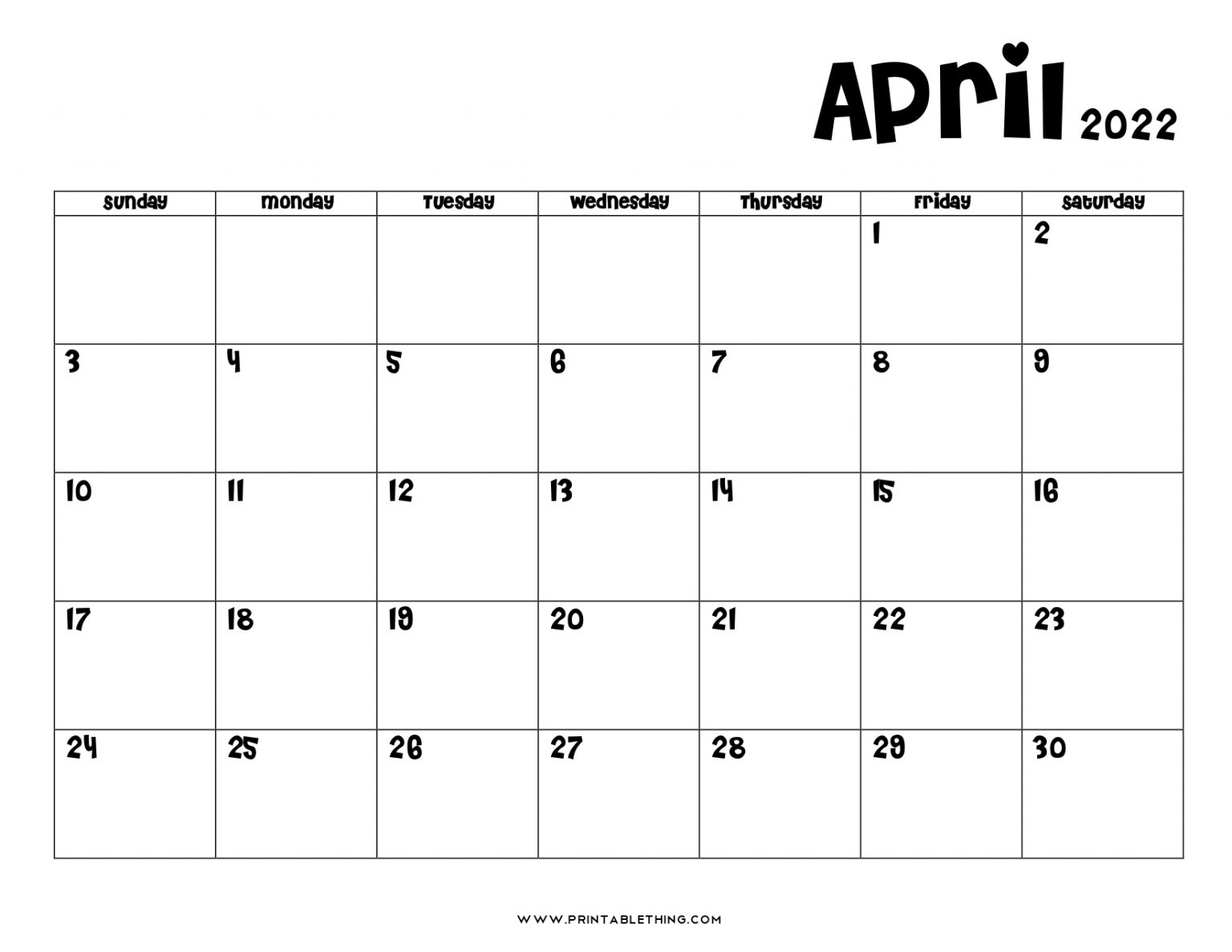 20 April 2022 Calendar Printable PDF US Holidays 