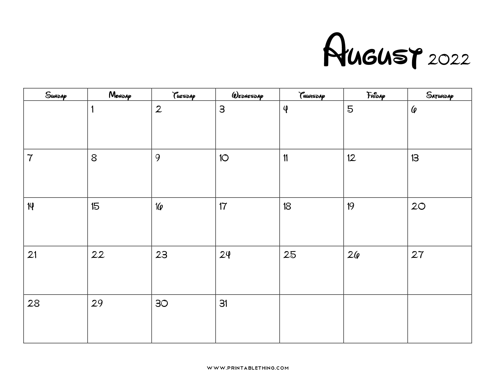 20 August 2022 Calendar Printable PDF US Holidays 