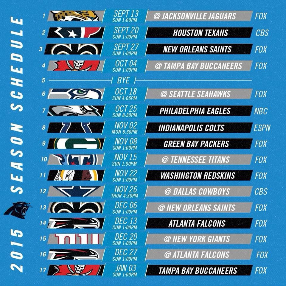 2015 Panthers Schedule Panthers Carolina Panthers 