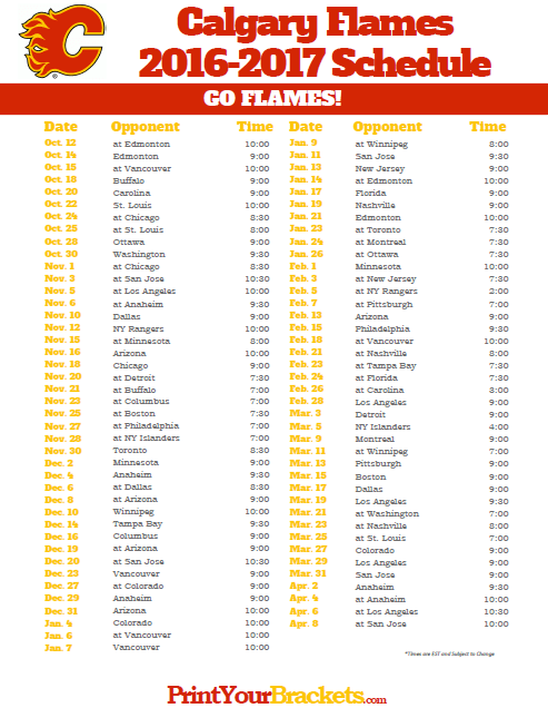 2016 2017 Calgary Flames Schedule Calgary Flames 