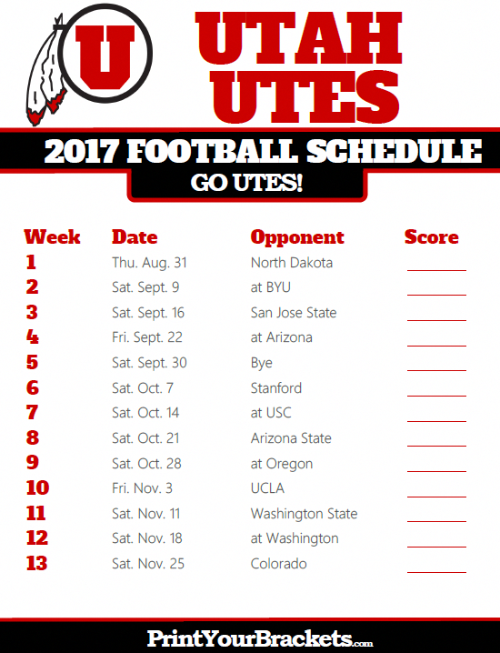 2017 Utah Utes Football Schedule footballtips Utah Utes 