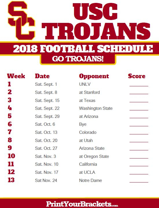 2018 Printable USC Trojans Football Schedule Georgia 