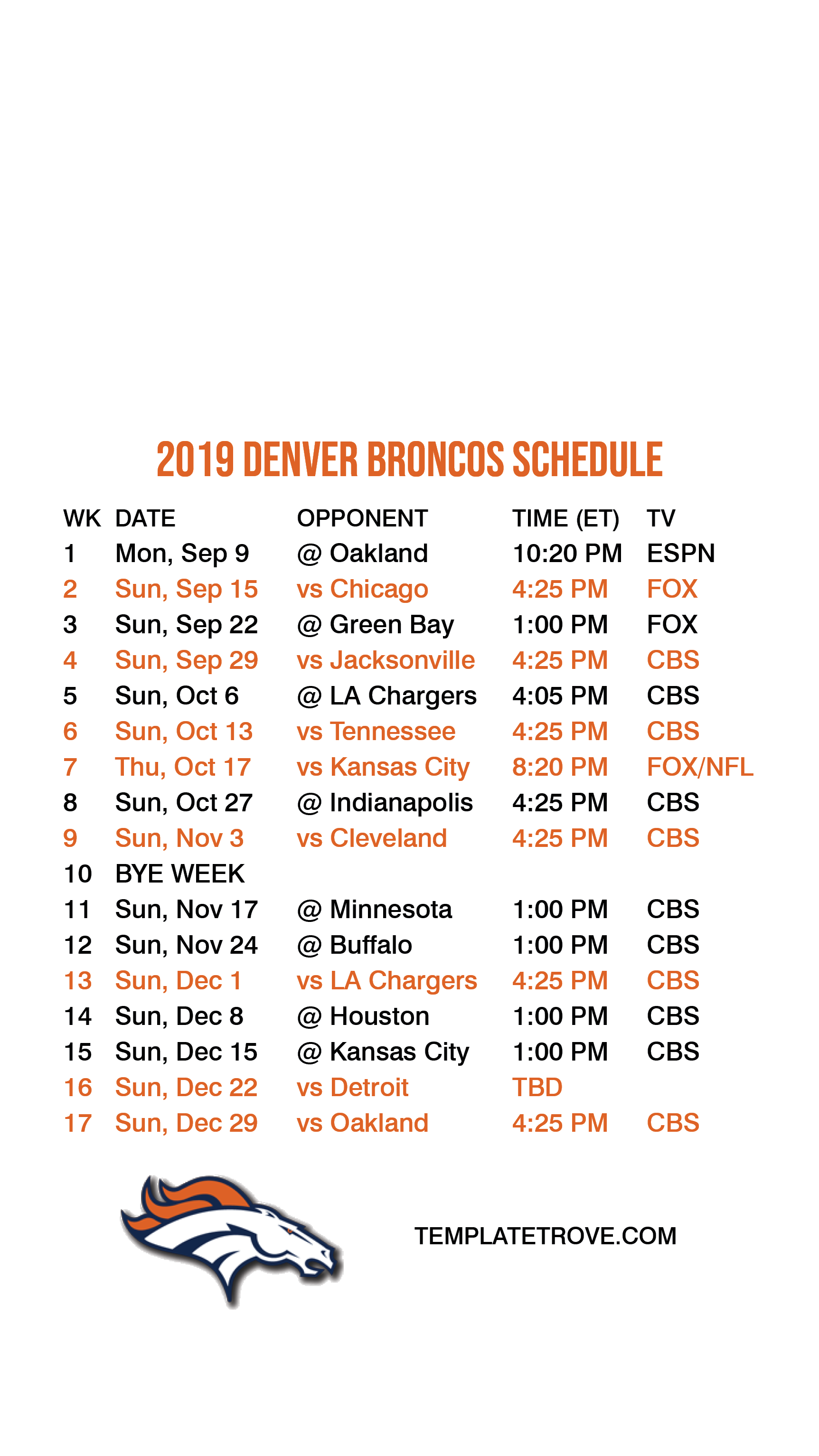 2019 2020 Denver Broncos Lock Screen Schedule For IPhone 6 