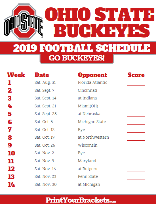 2019 Ohio State Buckeyes Football Schedule Ohio State 