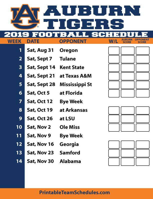 2019 Printable Auburn Football Schedule Auburn Football 