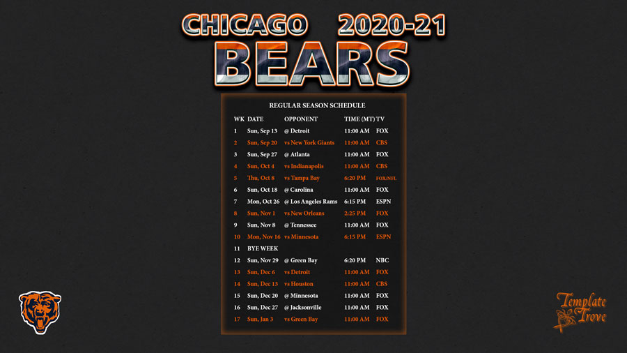 2020 2021 Chicago Bears Wallpaper Schedule