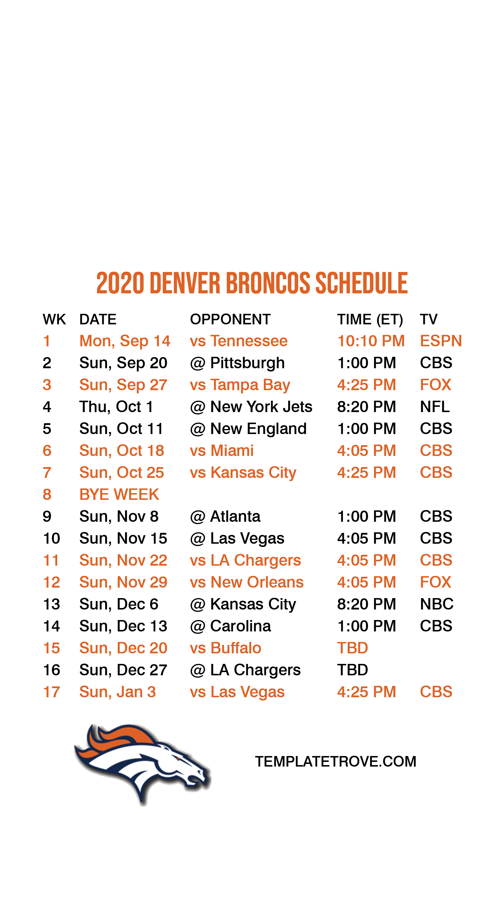 2020 2021 Denver Broncos Lock Screen Schedule For IPhone 6 