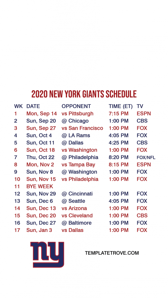 2020 2021 New York Giants Lock Screen Schedule For IPhone