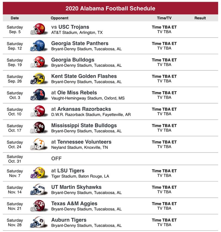 2020 Alabama Football Schedule Alabama Football Schedule
