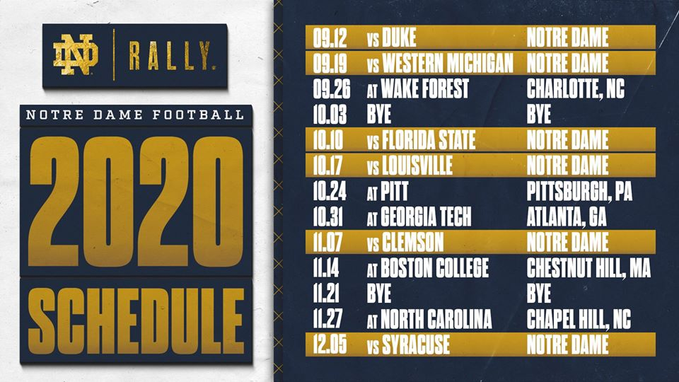 2020 Notre Dame Football Schedule Released