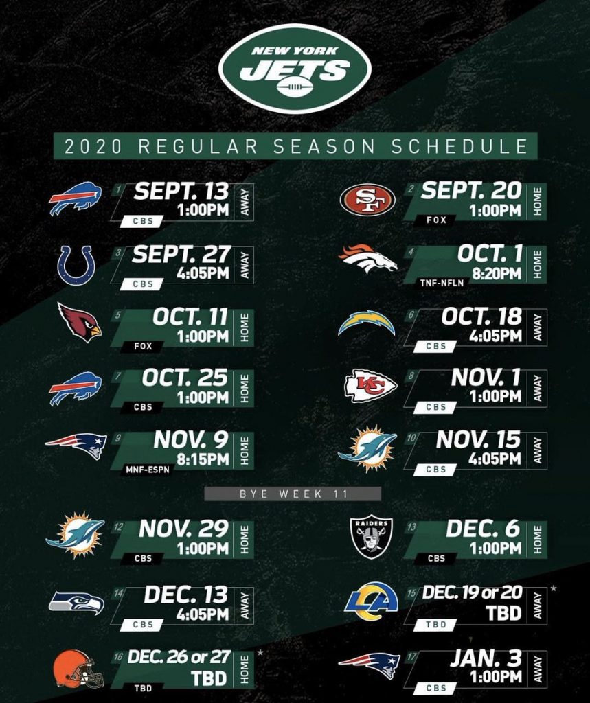 2020 NY Jets Season Schedule JetNation NY Jets Blog