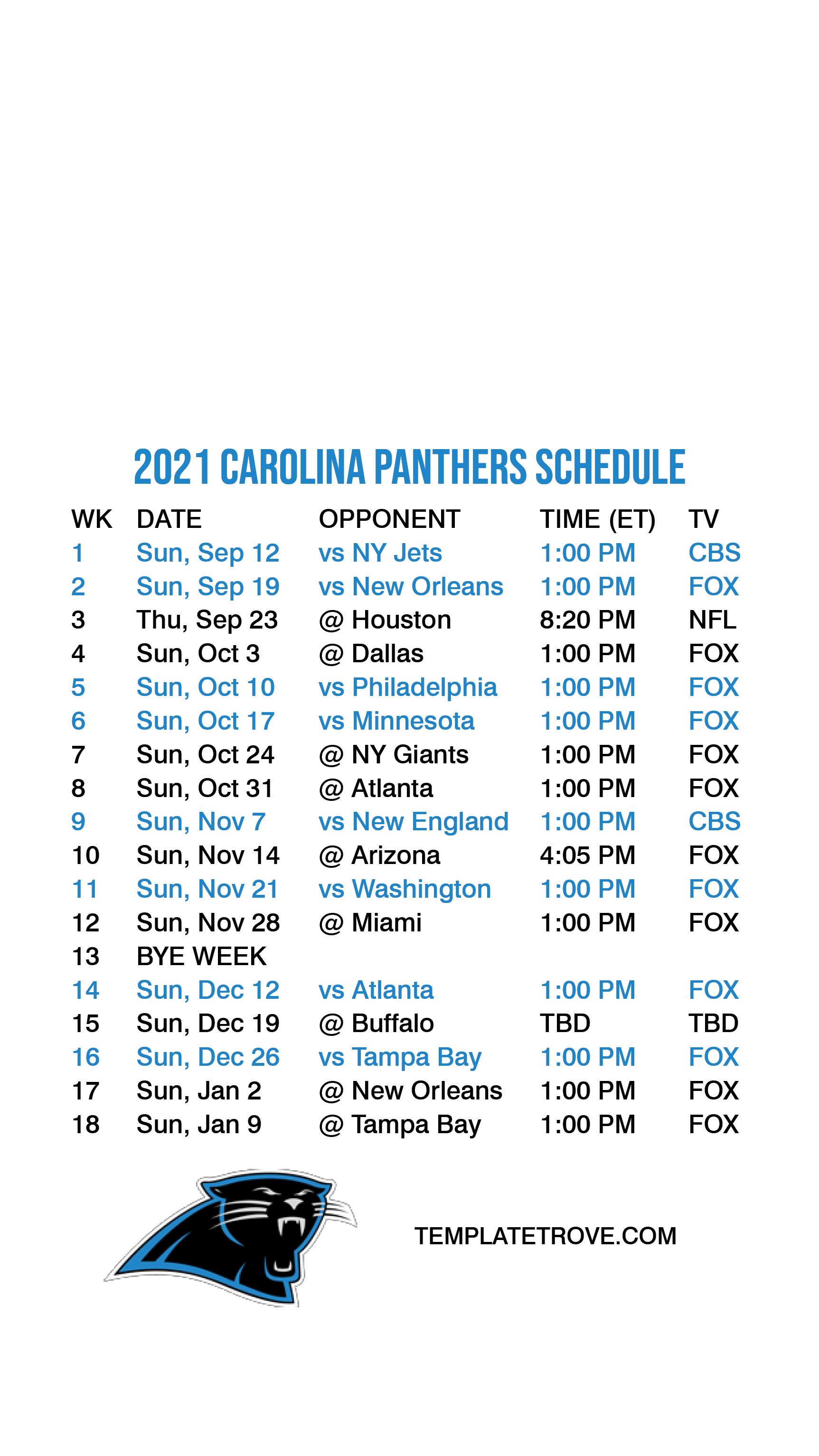 Carolina Panthers 2022 Schedule Printable Printable Schedule