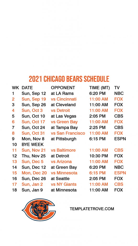 2021 2022 Chicago Bears Lock Screen Schedule For IPhone 6