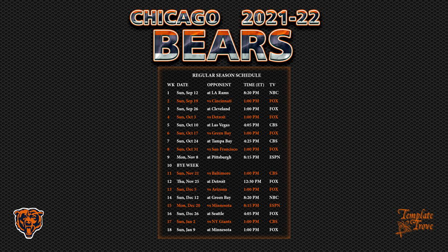 2021 2022 Chicago Bears Wallpaper Schedule