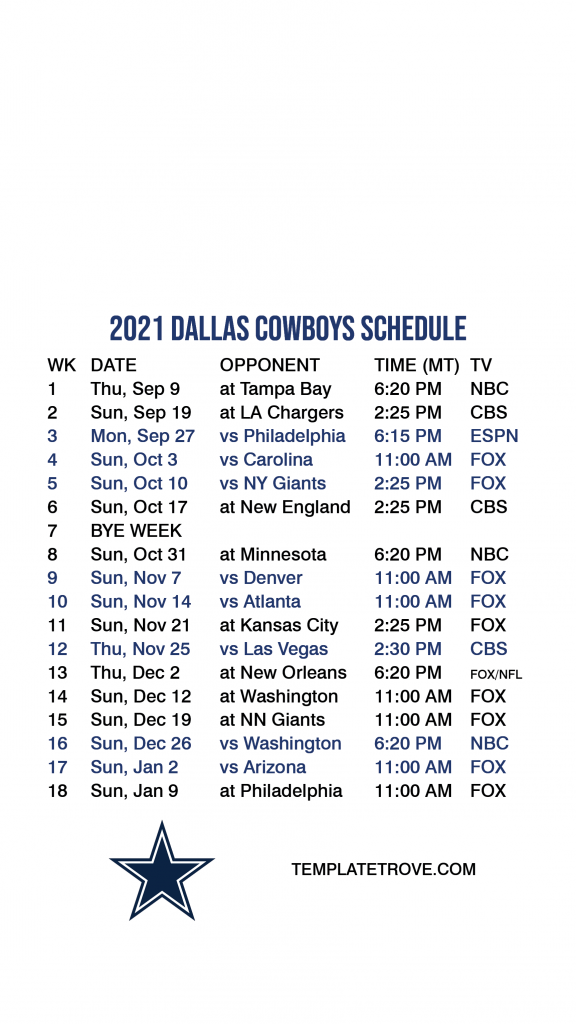 2021 2022 Dallas Cowboys Lock Screen Schedule For IPhone 6