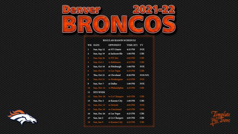 2021 2022 Denver Broncos Wallpaper Schedule Printable 