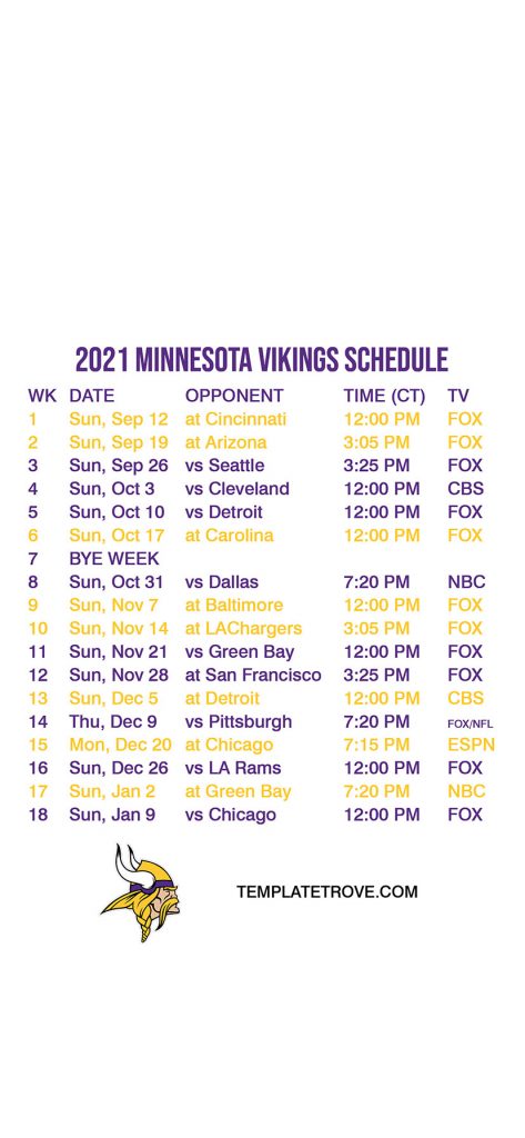 2021 2022 Minnesota Vikings Lock Screen Schedule For