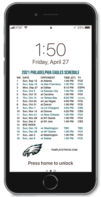 2021 2022 Philadelphia Eagles Lock Screen Schedule For 