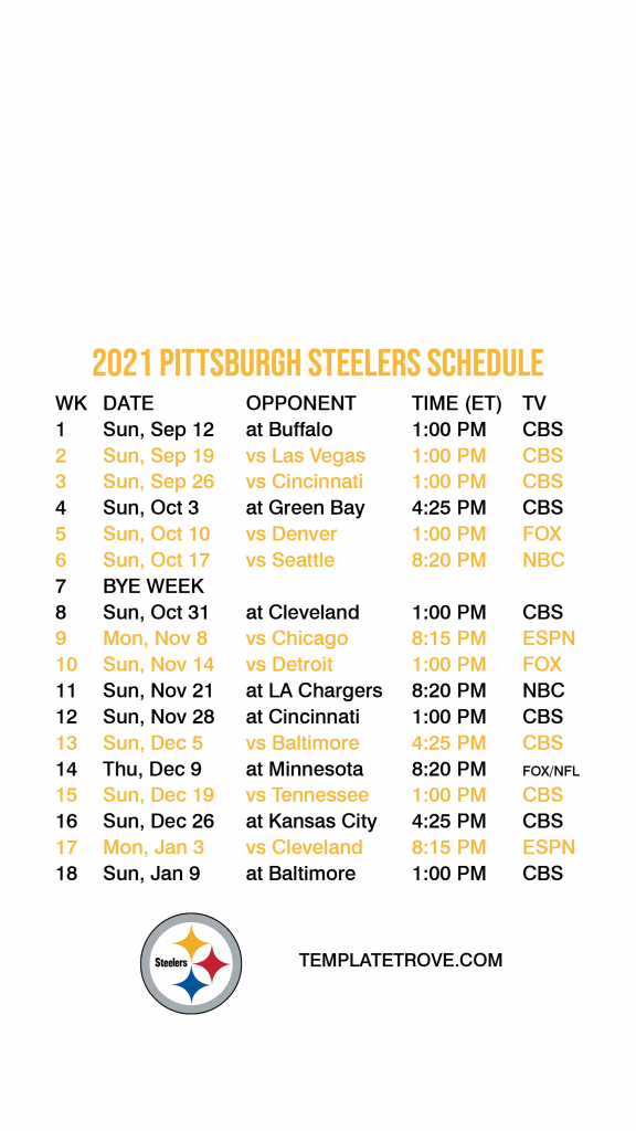 2021 2022 Pittsburgh Steelers Lock Screen Schedule For
