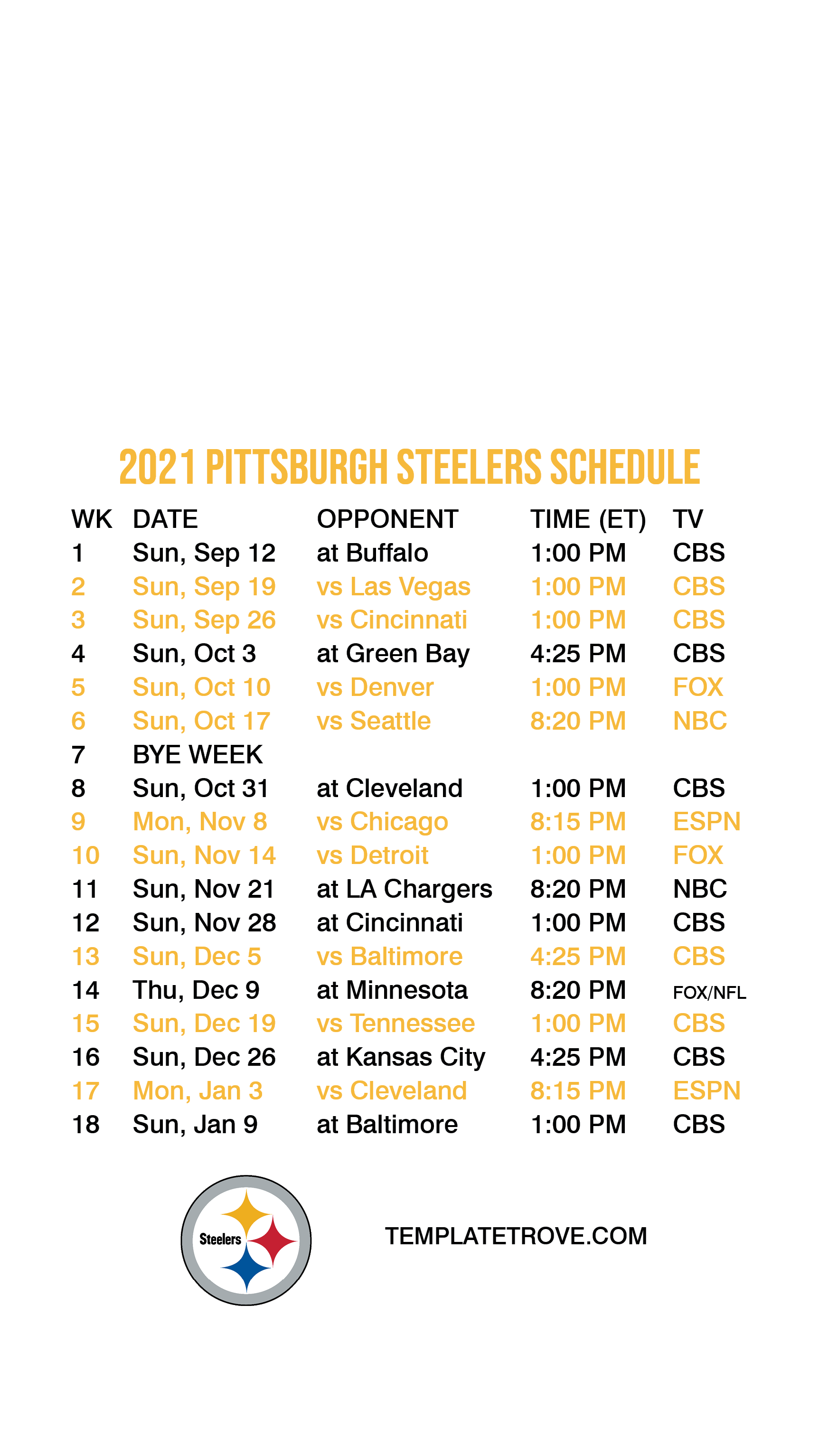 2021 2022 Pittsburgh Steelers Lock Screen Schedule For 