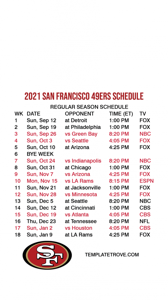 2021 2022 San Francisco 49ers Lock Screen Schedule For