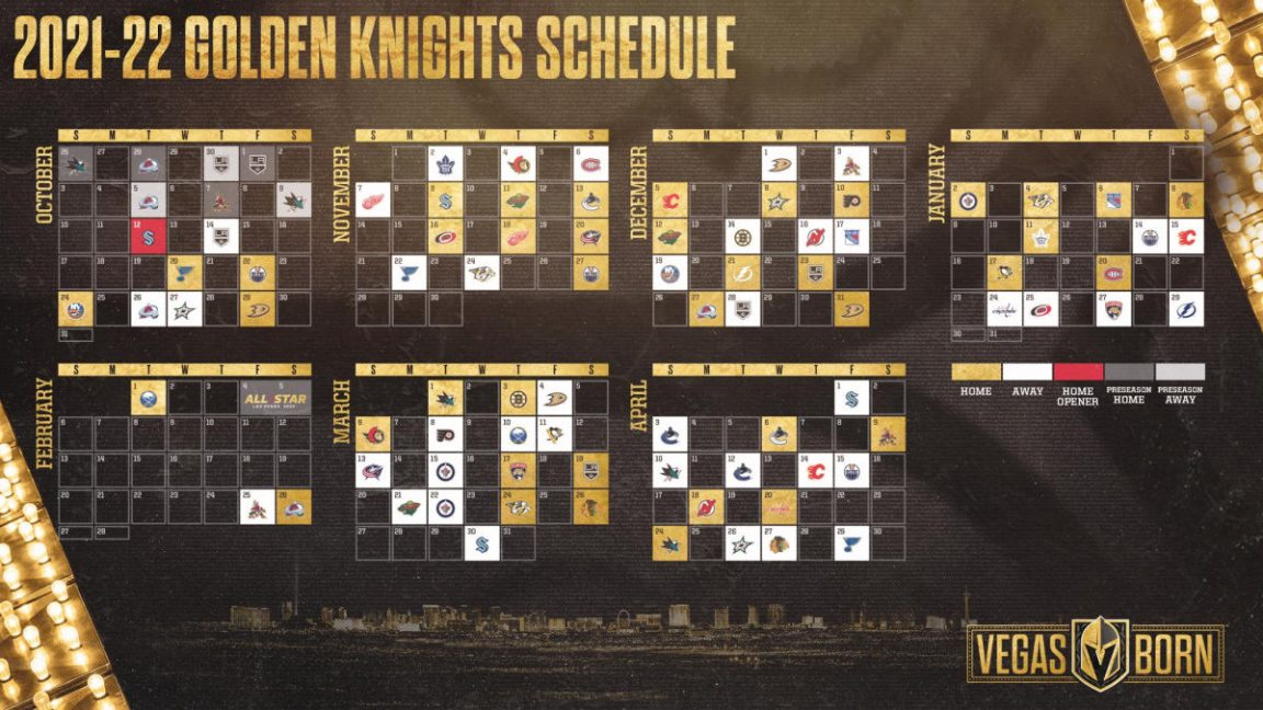 2021 22 Vegas Golden Knights Regular Season Schedule 