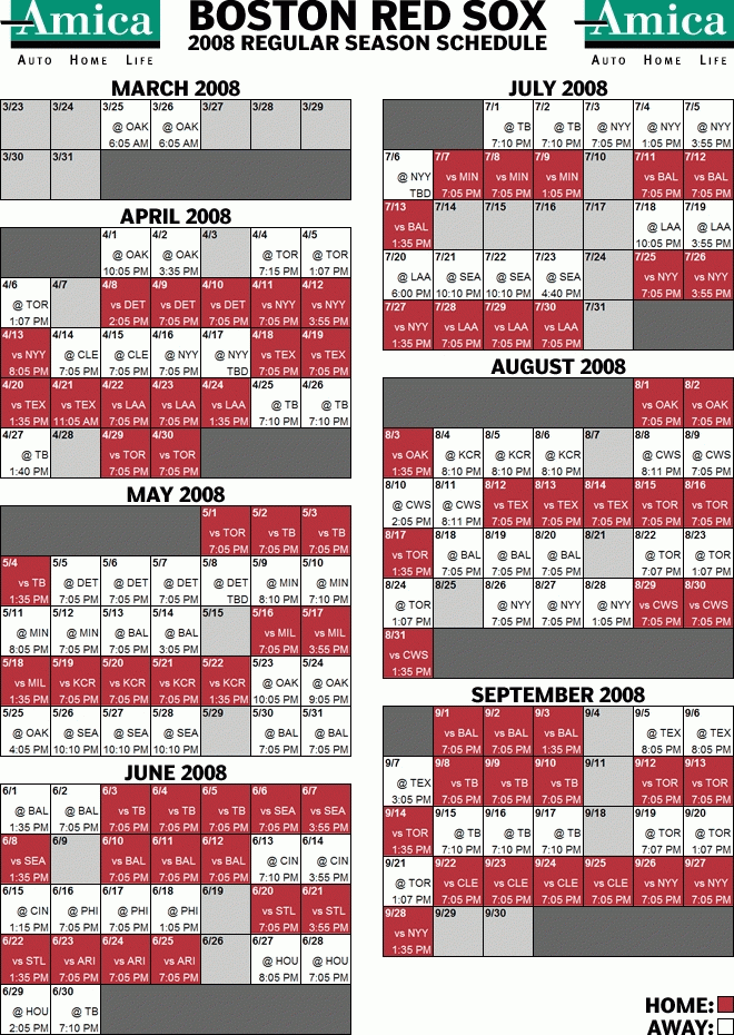 2021 Boston Red Sox Schedule