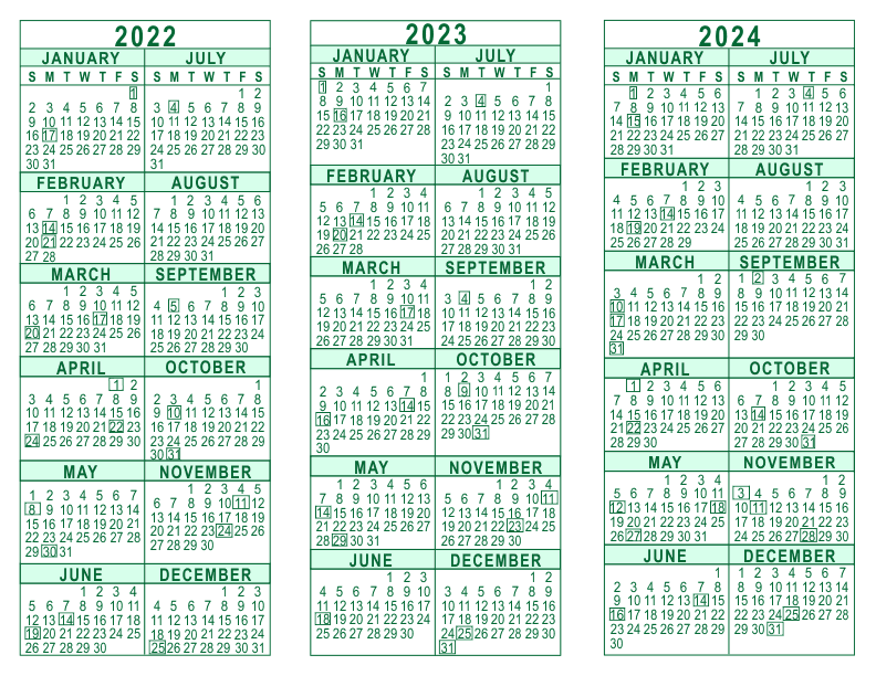 2022 2023 2024 3 Year Calendar