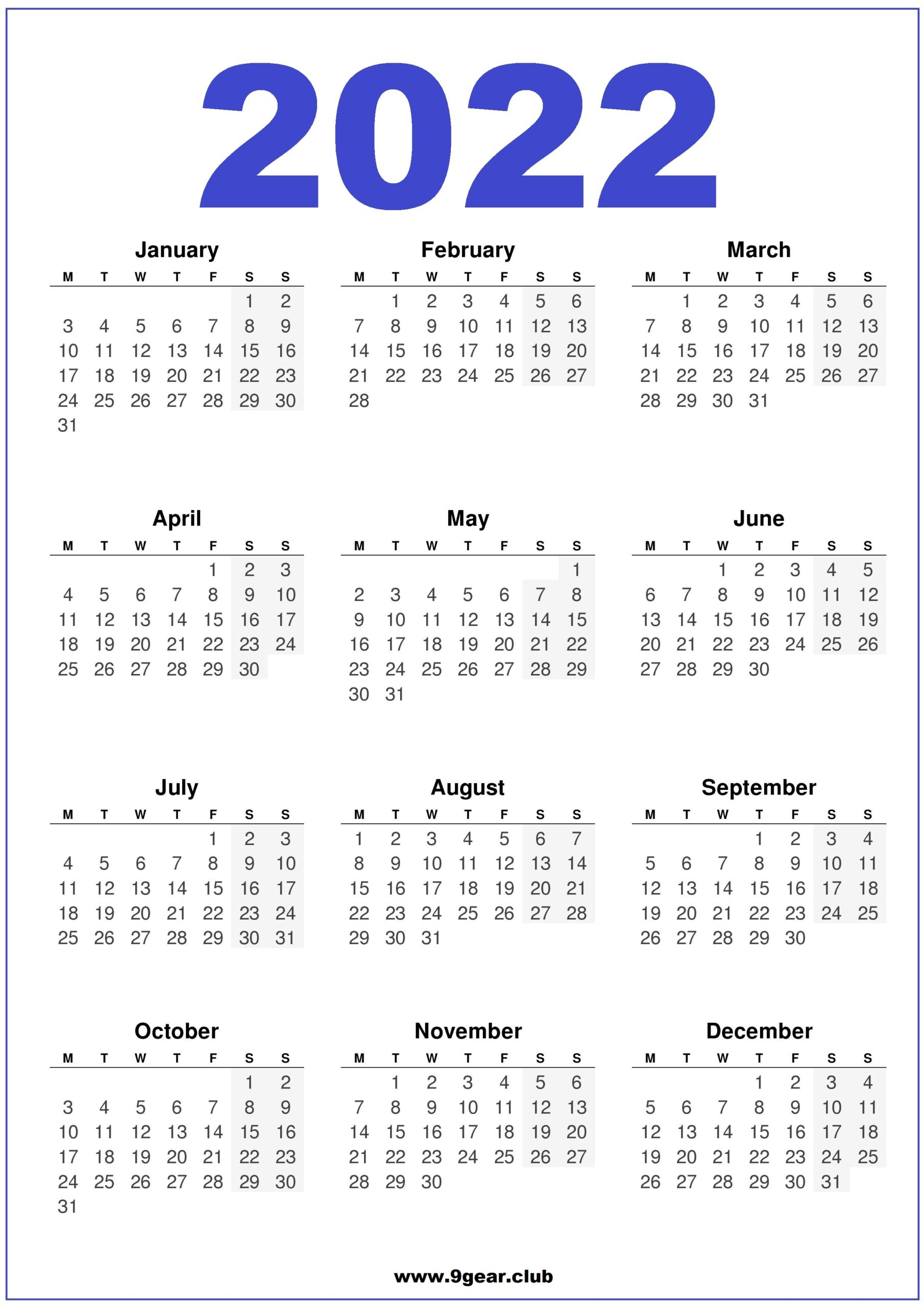 2022 Calendar Printable UK Blue Printable Calendars 2022